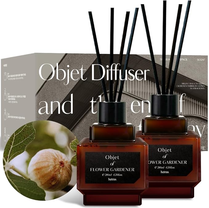 hetras Objet Diffuser Gift Set 6.7 fl.oz. 2 Pack | Muhwagwa- Sweet and Rich Fig Scent | Long-Lasting Scented Room Fresheners with 8 Reed Sticks for Home Fragrance Bedroom Bathroom Shelf Décor