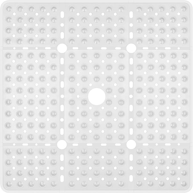 Reetual XL Shower Mat Non Slip - 27x27 Bath Mat for Shower Stall or Large Bathtub Mat with 240 Powerful Suction Cups and Drain Holes. Black Shower Mats for Bathroom (Square White)