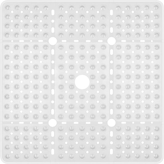 Reetual XL Shower Mat Non Slip - 27x27 Bath Mat for Shower Stall or Large Bathtub Mat with 240 Powerful Suction Cups and Drain Holes. Black Shower Mats for Bathroom (Square White)