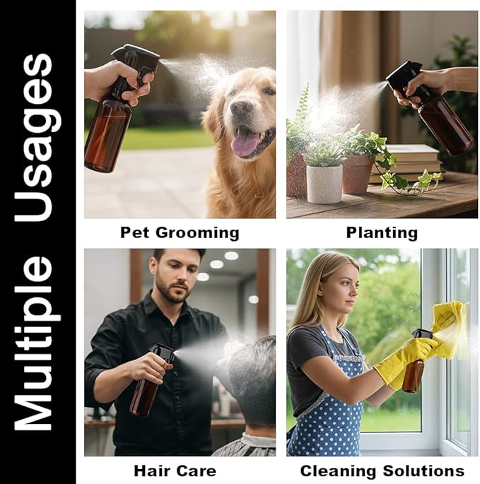 Plastic Spray Bottles 12oz Mist Spraying Bottle Continuous Mister Spray Bottle Heavy Duty Empty Water Spray Bottles for Hair, Cleaning Solutions, Plants，Essential Oils 2 Pack (Brown-2pcs)