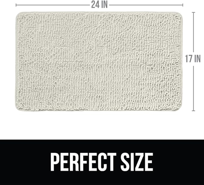 KANGAROO Bathroom Rugs, Chenille Soft Absorbent Bath Rug, Shaggy Shower Mat, Quick Dry Machine Wash Bathmat, Plush Carpet Mats for Tub, Bathtub and Room Home Decor Accessories, 24x17, Cream