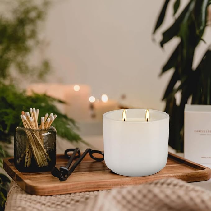 2-Pack Large Citronella Scented Candles - White Ceramic Double-Wick, Natural Soy Wax, Decorative Geometric Jar for Patio, Garden & Outdoor Decor