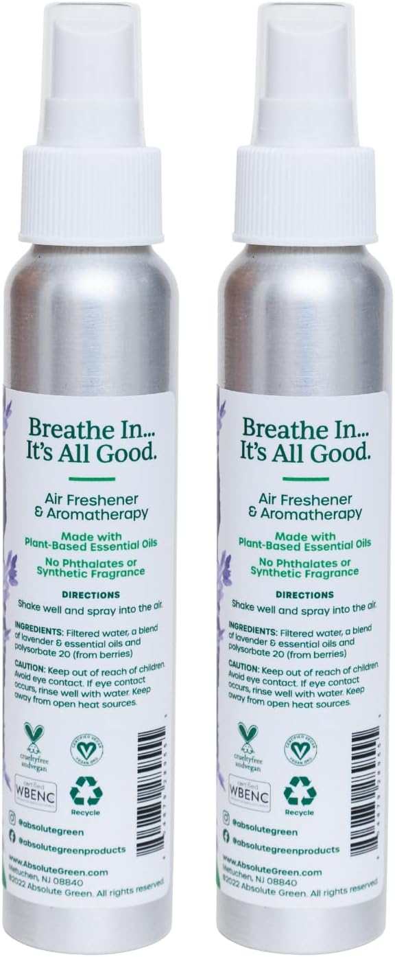 Absolute Green Air Freshener Room Spray, Non-Toxic, Cover Odors, Safe around Kids and Pets, Natural Lavender Scent 4oz (2 Pack)