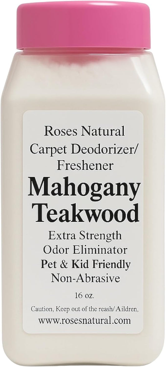 Carpet Deodorizer Powder – Mahogany Teakwood Scent, Extra Strength Odor Eliminator, Pet & Kid Friendly, Non-Toxic, 16 oz