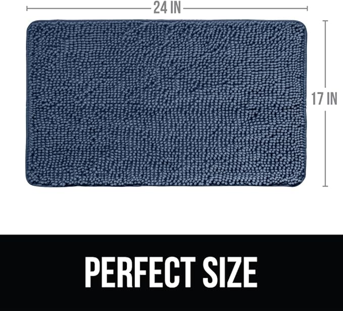 KANGAROO Bathroom Rugs, Chenille Soft Absorbent Bath Rug, Shaggy Shower Mat, Quick Dry Machine Wash Bathmat, Plush Carpet Mats for Tub, Bathtub and Room Home Decor Accessories, 24x17, Navy