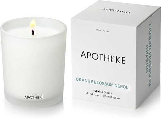 Apotheke Signature Scented Candles for Home, Orange Blossom Neroli - 10.5 oz - Soy Wax, Non Toxic, Large Jar White - Luxury Candle Gifts for Women & Men - Sandalwood, Musk, Neroli, and Orange