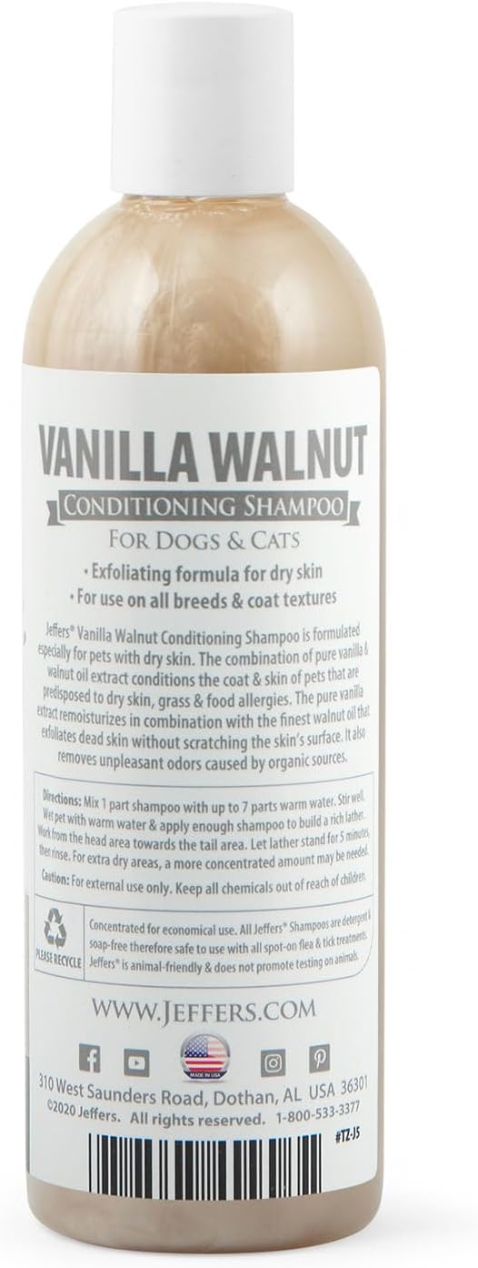 Jeffers Pet Vanilla Walnut Conditioning Shampoo for Dogs & Cats, 17 oz – Moisturizing, Soap Free Formula with Coconut & Vanilla Extract for Soft, Healthy Coat, Home Pet Care, Fresh Scent