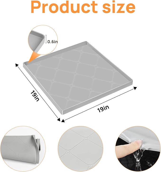 19" x 19" Silicone Under Sink Mat Thickened Kitchen Mat Shelf Liner Cabinet Protector Leakproof Under Sink Pad Waterproof Counter Protector