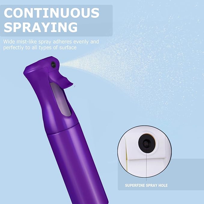 VIGOR PATH Continuous Spray Bottle for Hair – Fine Mist Mister for Hairstyling, Cleaning, Plants, Pets, Barbers, Salons, and Essential Oil Applications (300ml/10.1 oz) Dark Purple