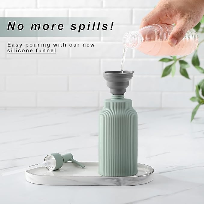 Modern Ceramic Soap Dispenser for Bathroom，14oz Ceramic Soft Touch Hand Lotion Dispenser with Pump，Liquid soap Dispenser for Kitchen Rubber Paint (Green)