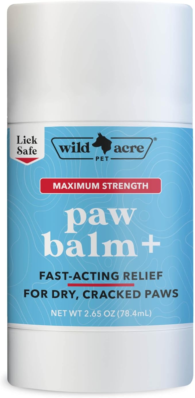 Wild Acre Maximum Strength Paw Balm for Dogs - All Weather Paw Protector for Snow, Sand, Pavement, Lawn Chemicals and More - Soothing Paw Balm with Easy Stick Application, 2.65oz Value Size