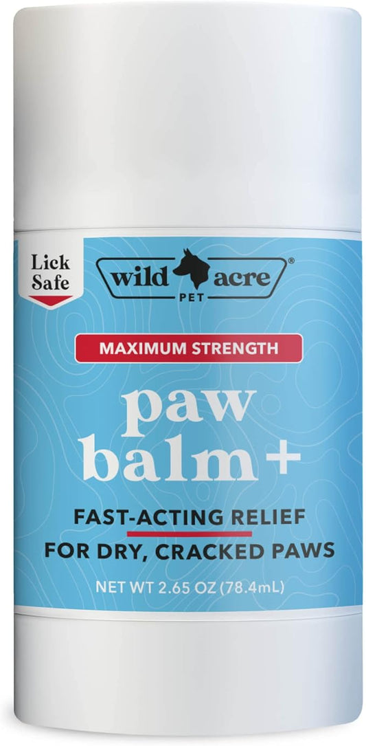Wild Acre Maximum Strength Paw Balm for Dogs - All Weather Paw Protector for Snow, Sand, Pavement, Lawn Chemicals and More - Soothing Paw Balm with Easy Stick Application, 2.65oz Value Size