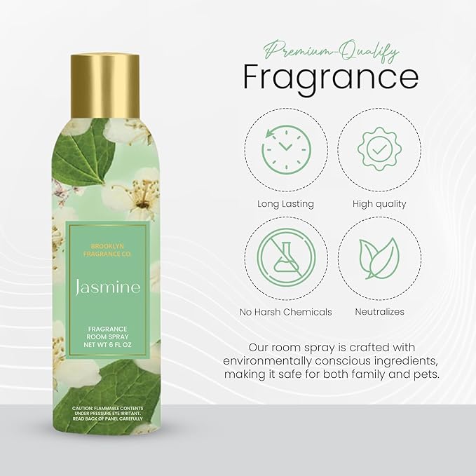 Brooklyn Fragrance Co. Spring Floral Room Spray – Premium Jasmine Air Freshener -Long lasting home Fragrance Spray for Bathroom, office & small spaces- 6 Fl oz.