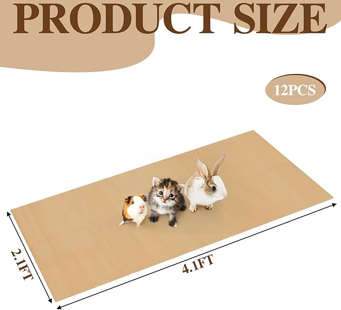 12 Pcs 49.2" x 25.6" Disposable Guinea Pig Cage Liners 4 x 2 ft Cage Disposable Bottom Waterproof Kraft Paper Liner Bag for Guinea Pigs Bedding Small Animal Pet Supplies