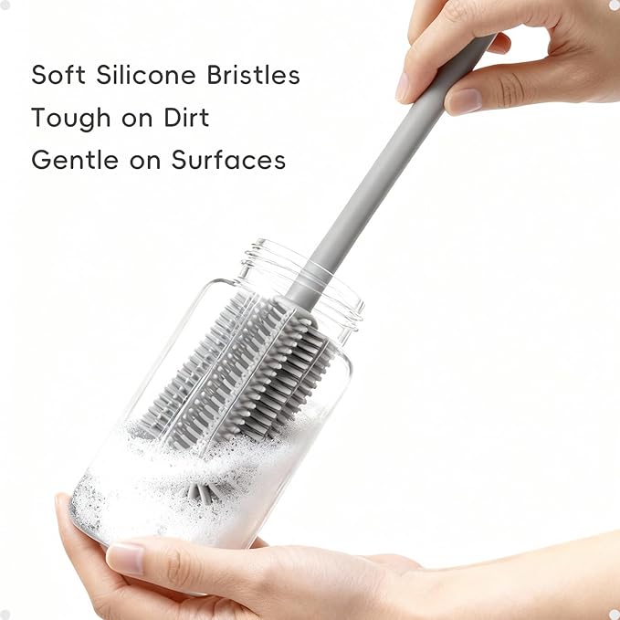 Baby Bottle Brush and Straw Cleaner Brush Set, Extra Long Double-Ended Soft Silicone Brush Cleaner for Baby Bottles, Water Bottles, Cups, Breast Pumps, Detachable & Hangable