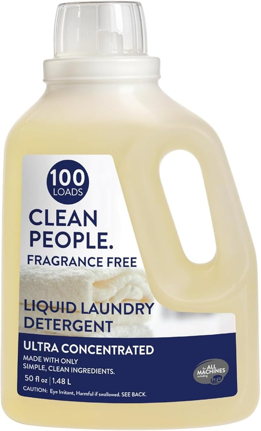 The Clean People Liquid Laundry Detergent - Recyclable Packaging, Stain Fighting - Ultra Concentrated, Laundry Soap - Fragrance Free, 50 fl oz
