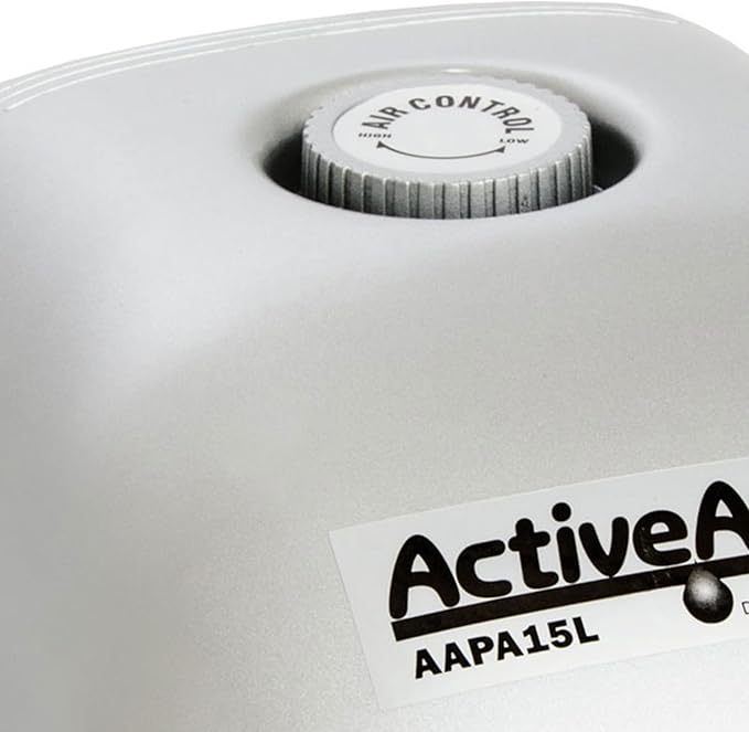 Hydrofarm AAPA15L Active Aqua, 4 Outlets, 6W, 15 L/min Air Pump, Silver,Grey