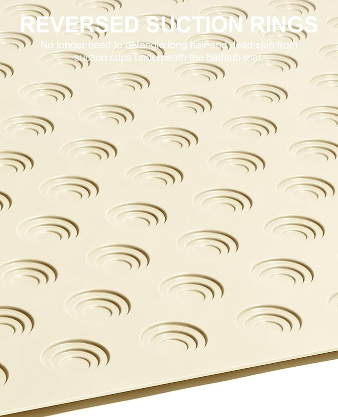 OTHWAY No Suction Cup Bath Mat: 39x16 inch Extra Long Bathmat│Perfect for Refinished or Ordinary Bath Tubs│Made of Nature Rubber│a Blessing for The Elderly and Children (Beige)