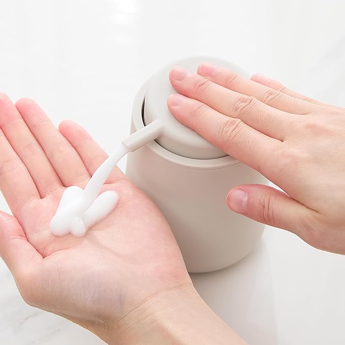 Matte Beige Foaming Hand Soap Dispenser Plastic 11 oz - Modern Minimalist Style for Bathroom & Kitchen Countertop Refillable