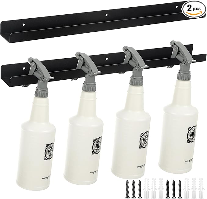2 Pcs Spray Bottle Holder Wall Mounted Spray Bottle Storage Rack with Hardware Hanger Organizer,Holds up to 12 Sprayers (16 Oz) for Mobile Garage Home Organizer