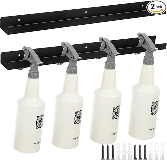 2 Pcs Spray Bottle Holder Wall Mounted Spray Bottle Storage Rack with Hardware Hanger Organizer,Holds up to 12 Sprayers (16 Oz) for Mobile Garage Home Organizer
