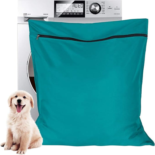 AUXSOUL 1 Pack Pet Laundry Bag, Stops Pet Hair Blocking The Washing Machine, Big Size Pet Washing Bag Ideal for Dog Cat Horse Guinea,Hair Remover Safely, 25.8 x 27.8 Inch / 65 x 70 cm, Lake Blue