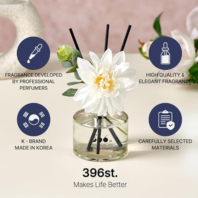 396 st. Dahlia Flower Reed Diffuser, White Musk, 200ml(6.7oz) / Reed Diffuser Sets, Home Fragrance, Scented Oils, Home & Bathroom Décor