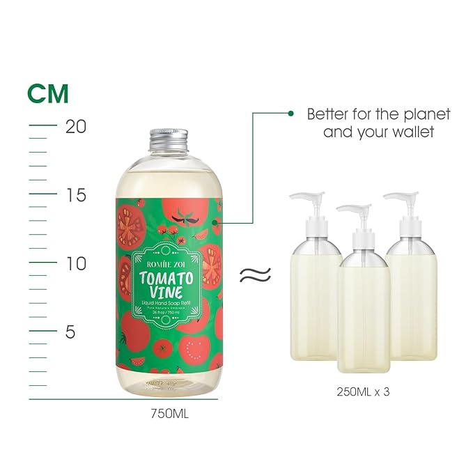 ROMIIE ZOI LIquid Hand Soap Refills Gift Set – Tomato Vine Scent – 3 x 26 Fl Oz Bottles – Plant-Based, Cruelty-Free, Gentle & Moisturizing Formula with Essential Oils – for Bathroom & Kitchen Use