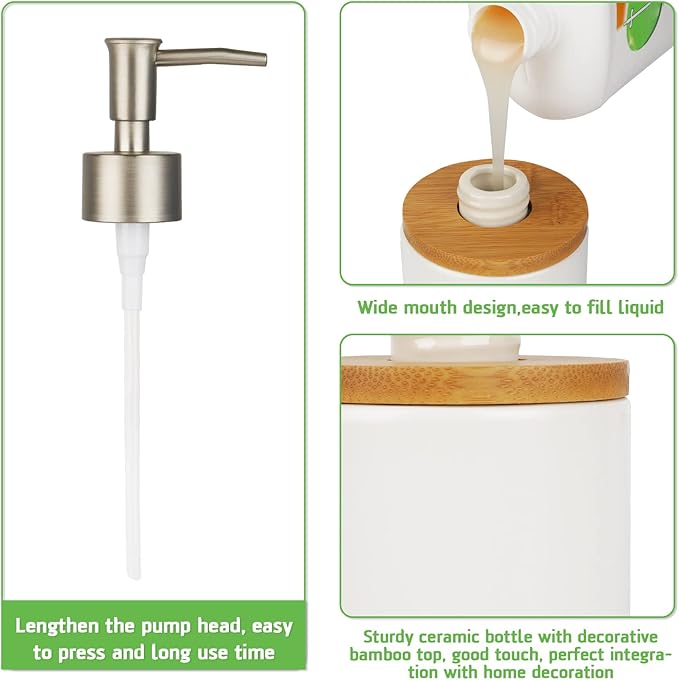 Ceramic Soap Dispenser Hand Soap Dispenser Refillable Liquid Great for Kitchen and Bathroom Decorative (White)