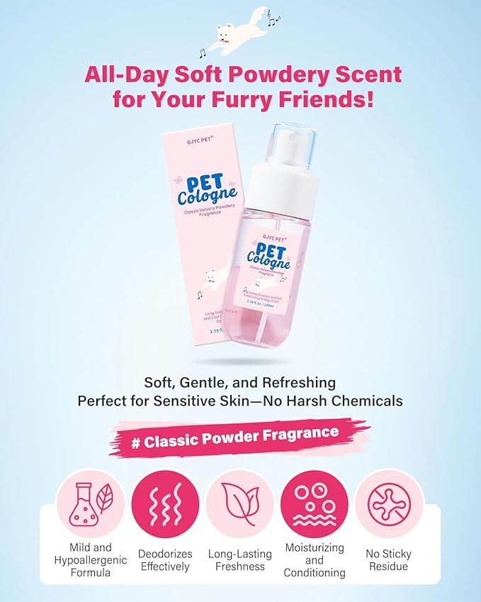 Dog & Cat Cologne | Long-Lasting Classic Powdery Scent | Fur-Conditioning, Non-Sticky Odor Control Formula | Travel-Friendly, 3.38 fl. oz