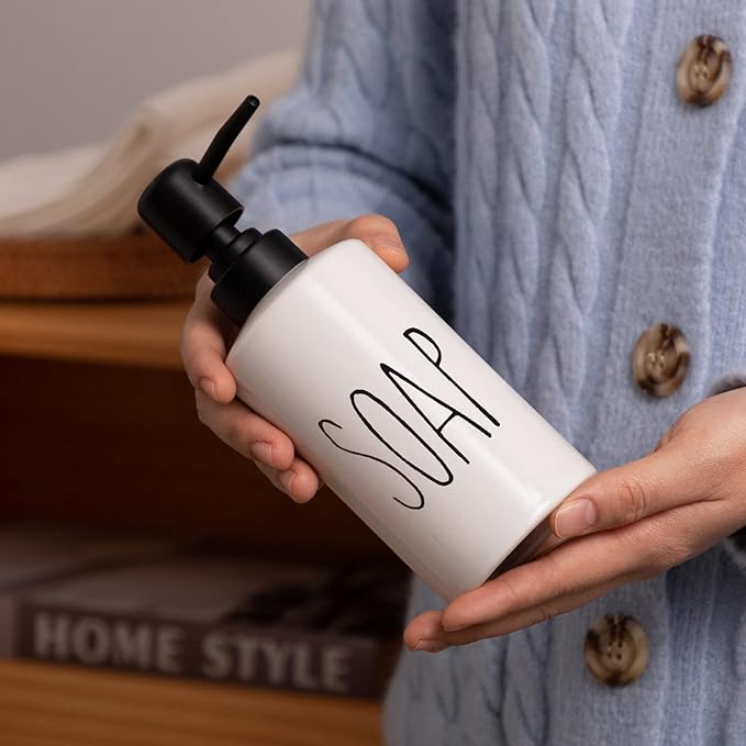 FE Soap Dispenser, 10oz Ceramic Liquid Soap Dispenser for Bathroom Countertop with Plastic Pump(SOAP)