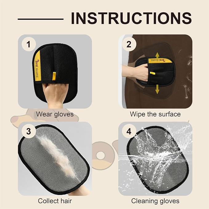 3-Pack Pet Hair Removal Gloves with A Hair/Lint Removal Tool – Remove Cat/Dog Fur from Clothing, Furniture, Car Seats, Bedding & Carpet