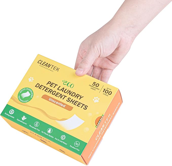 Restaurantware-Clean Tek Professional Detergent Laundry Sheets 50 Pet Cloth Laundry Soap Sheets-Up to 100 Loads, Hypoallergenic, Garment Cleaning Detergent Strips, Suits All Fabrics and Temperatures