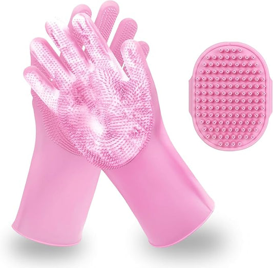 2 Piece Pink Pet Bath Supplies with Dog Washing Gloves and Dog Bath Scrubber