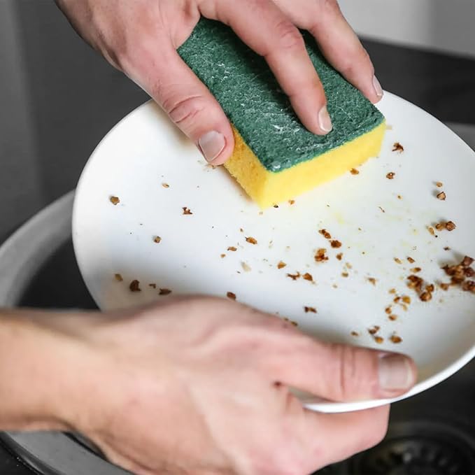 100 Pcs Heavy Duty Cleaning Scrub Sponge Bulk Kitchen Abrasive Scrubber Sponge for One Washing Dish One Scouring Absorbent Scrubbing Assorted Colors