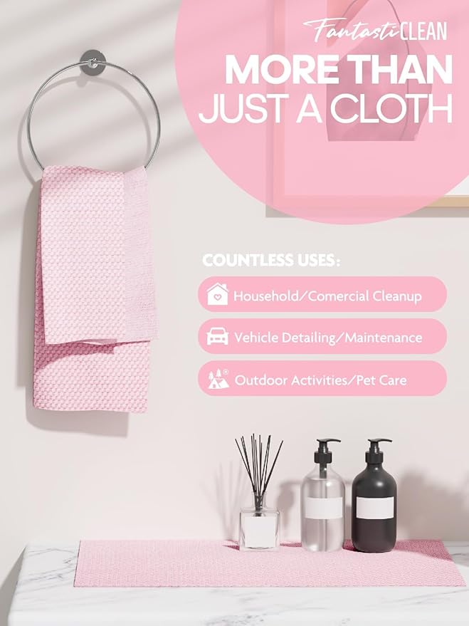 Fantasticlean Large Tear-Away Microfiber Cleaning Cloth Roll - 18'' by 12'', 36 Sheets, Thick Dish Cloths, Super Absorbent Reusable Kitchen Towels (Pink)