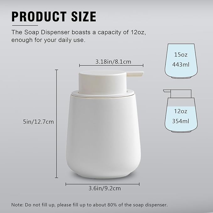 Soap Dispenser, Ceramic Foaming Soap Dispenser with Easy-to-Press Pump for Bathroom (White Foam Dispenser)