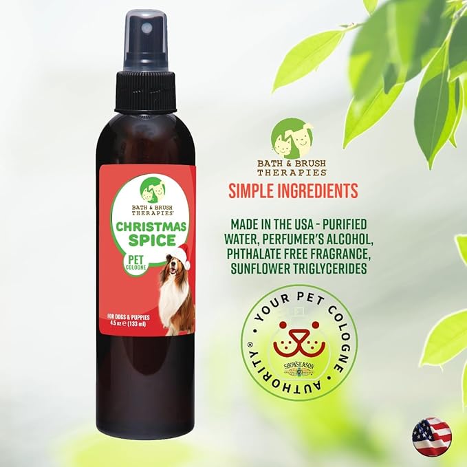 Showseason Animal Products Bath & Brush Therapies® Christmas Spice Pet Cologne 4.5 oz For Dogs | Long-Lasting Odor Eliminator | Cruelty-Free | Paraben-Free | Biodegradable | Made in USA