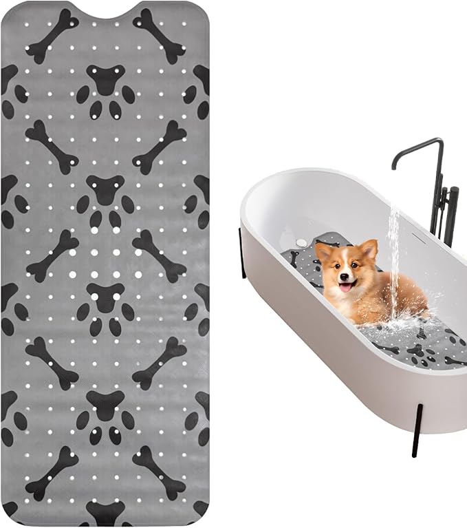 Dog Bath Mat for Tub Non-Slip Pet Bathtub Mat Fast Dry Dog Shower Attachment Mat Senior Friendly Dog Bath Supplies (Gray