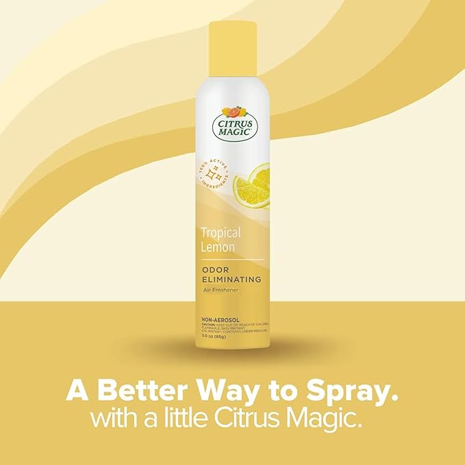 Citrus Magic Odor Eliminating Air Freshener Spray, Tropical Lemon, 3-Ounce, Pack of 3