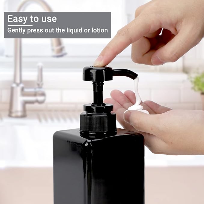 Suream Plastic Shampoo Bottles with Pump 15oz/450ml, Black Bathroom Shampoo and Conditioner Dispenser, Refillable Reusable Empty Pump Press Bottle for Shower, Massage Oil, Lotion, Liquid Soap, 3Pack