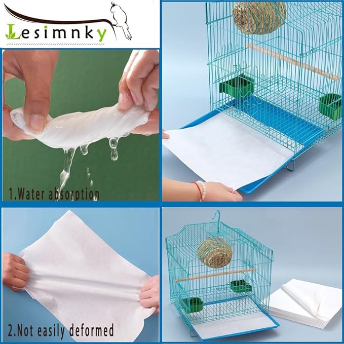 120 Pieces Bird Cage Liners-11'' X 17''Disposable Non-Woven Bird Cage Paper Liners Precut Absorbent Fecal Tray Cages Cushion Pad Mat Cuttable Pet Animal Cages Cushion for Parrot (White)