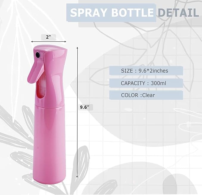 VIGOR PATH Continuous Spray Bottle for Hair – Fine Mist Mister for Hairstyling, Cleaning, Plants, Pets, Barbers, Salons, and Essential Oil Applications (300ml/10 oz) Pink