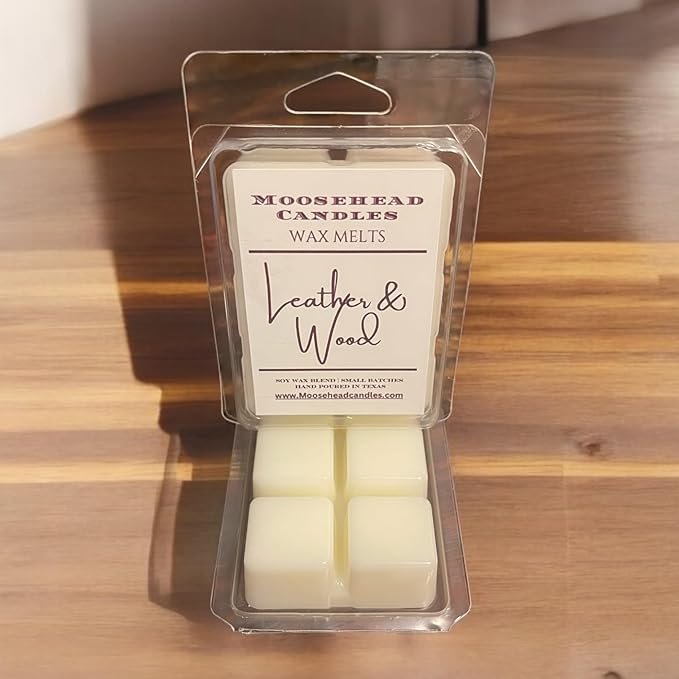 4 Pack Leather & Wood Wax Melts – Mahogany Teakwood & Aged Cowboy Leather for a Luxurious Mountain Cabin Vibe