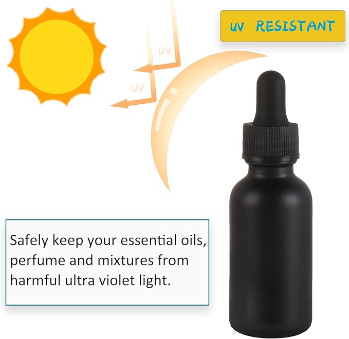 24 Pack,1oz Glass Dropper Bottle, Frosted Black Tincture Bottles with Dropper,Pretty Finish for All Kinds of Liquids,Oil Bottles for Hair- Stronger Suction ideal for Leakproof Travel