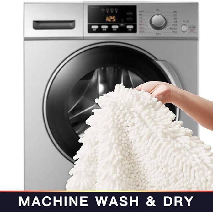 Walensee Bathroom Rug Non Slip Bath Mat (44x24 Inch Ivory) Water Absorbent Super Soft Shaggy Chenille Machine Washable Dry Extra Thick Perfect Absorbant Best Large Plush Carpet for Shower Floor