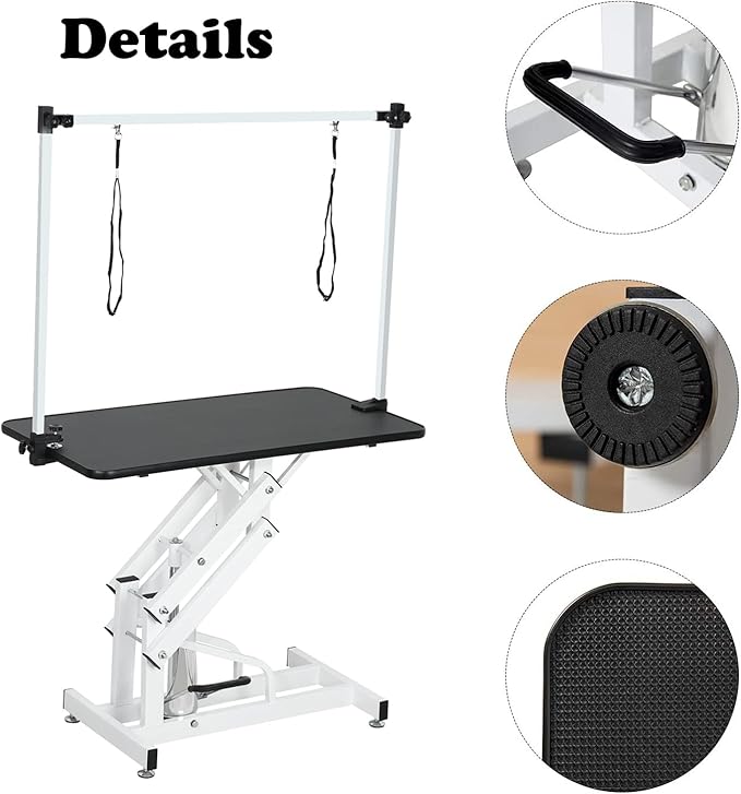 Hydraulic Dog Grooming Table, Heavy Duty Grooming Table for Small/Medium Dogs at Home, Pet Grooming Table with Adjustable Arm and Noose, Range 21-36 Inch, 43 Inch