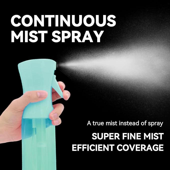 Continuous Mist Spray Bottle for Hair, Face & Plants (6.8oz/200ml) - Ultra Fine Travel-Size Water Mister for Salons, Cleaning, Pets & Skincare Leakproof Design