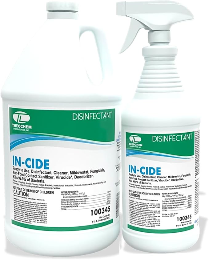 In-Cide Hospital Grade Disinfectant Spray - EPA Registered Cleaner Kills 99.9% MRSA, Norovirus - Medical Grade for Home Office Clinic - Fresh Scent - 1 Gallon + 32oz Bundle