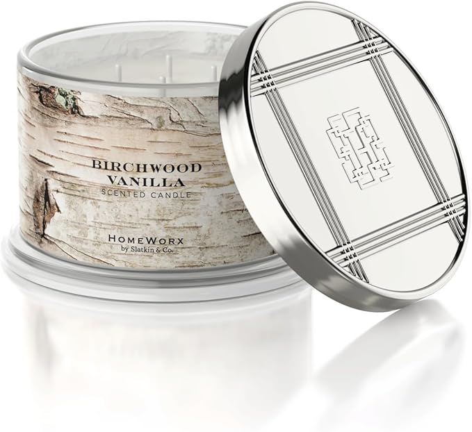 HomeWorx by Slatkin & Co - Birchwood Vanilla - Premium Scented 18oz 4 Wick Candle - Long-Lasting Jar Candle, 30-55 Hours Clean Burn Time - Birchwood, Vanilla, Jasmine, & Cedarwood